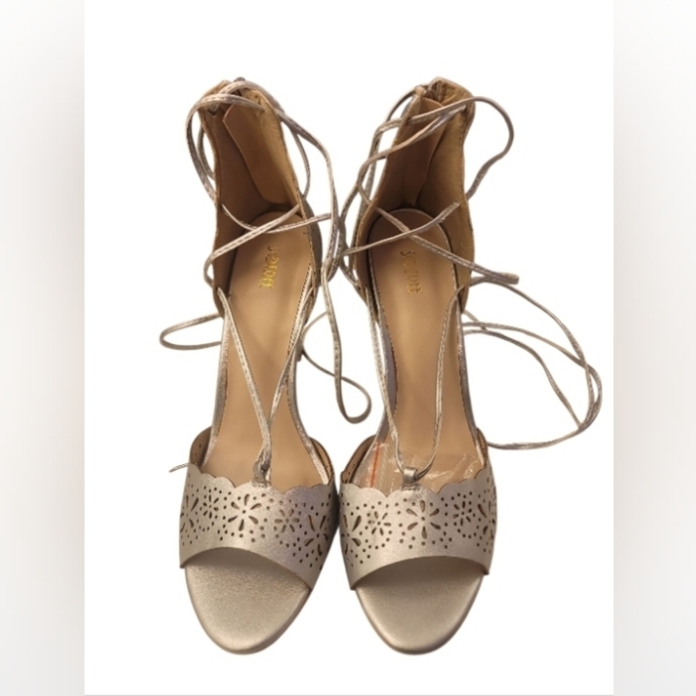 Metallic Grey Strappy Heels 8-1/2
